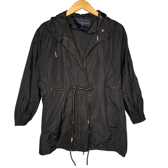 Louis Vuitton jacket black hooded full zip belted waist size small made in Italy